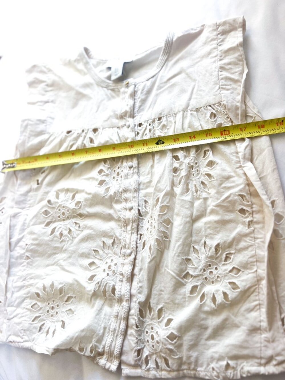 Calypso St Barth Blouse S Ivory Eyelet Coastal Grandmother Resort Quiet Luxury - Picture 6 of 9